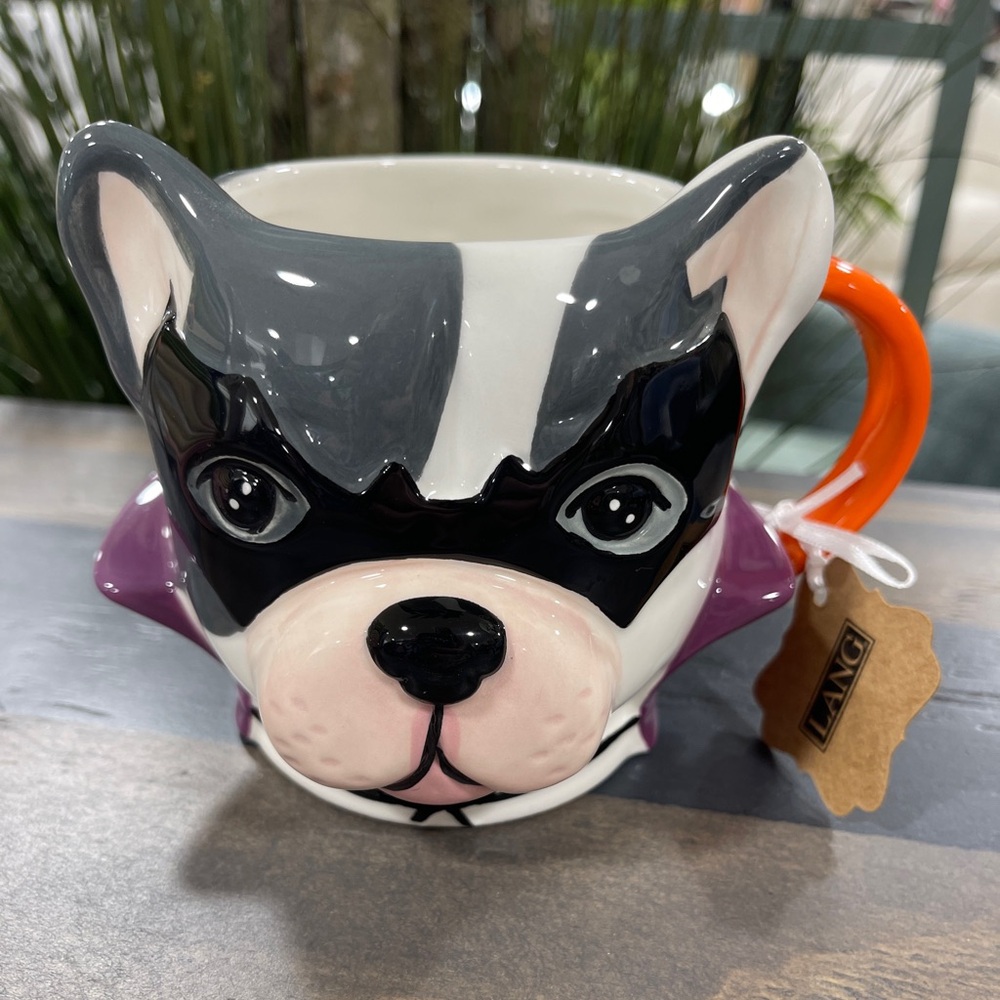 Halloween Frenchie French Bulldog Vampire Handpainted Ceramic Coffee Mug NWT